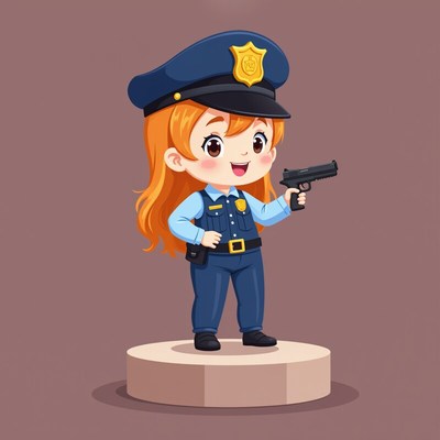 Cute cartoon character of a police officer holding a gun