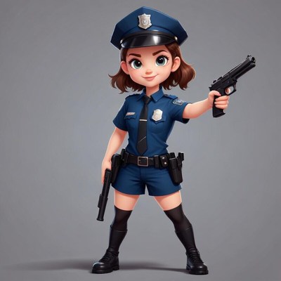 Cartoon police officer character with vibrant outfit