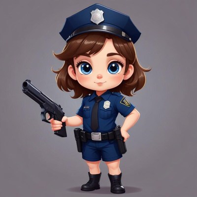 Cute cartoon police officer with a handgun ready for duty