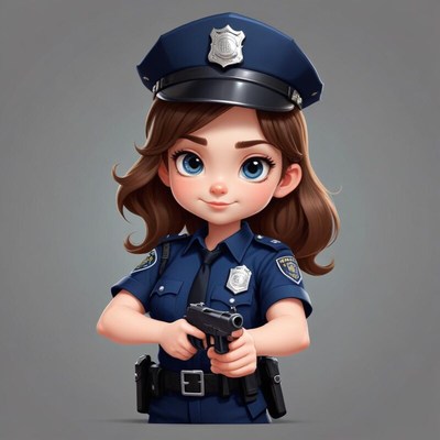Police officer character stands ready with a firearm