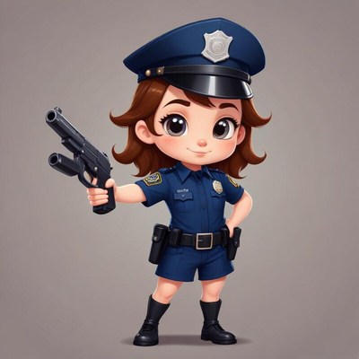 Cartoon female police officer holding a firearm