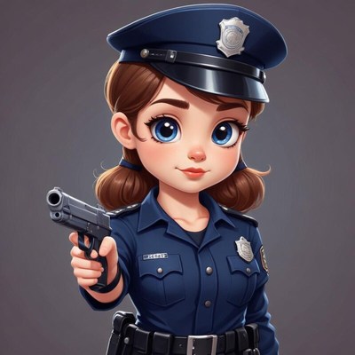 Cute cartoon police officer holding a gun