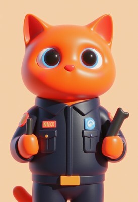 Cute orange cat figurine dressed as a police officer