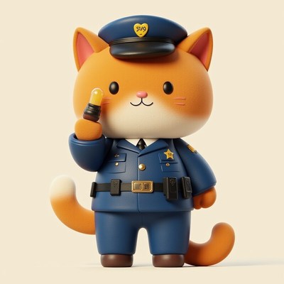 Cute cat character dressed as a police officer