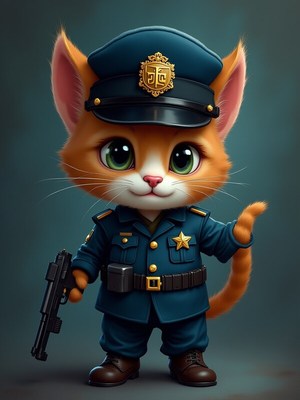 Cat dressed as a police officer in a playful pose