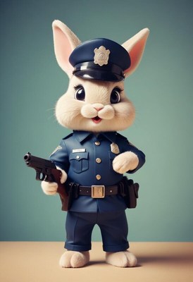 Cute bunny police officer stands ready for duty