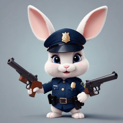Cute bunny dressed as a police officer with weapons
