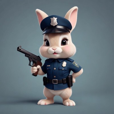 Cute rabbit police officer stands confidently