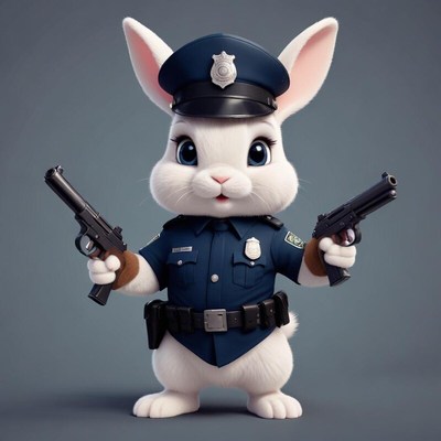 Cute cartoon bunny dressed as a police officer with guns