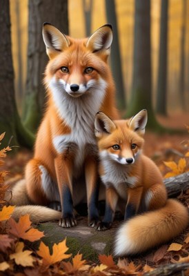 Majestic foxes resting in a golden autumn forest