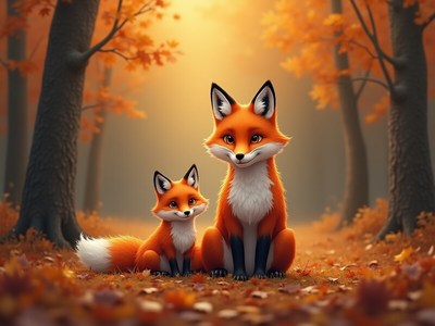 Charming foxes in a peaceful autumn forest setting