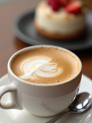 Coffee with dessert in a cozy cafÃ© setting