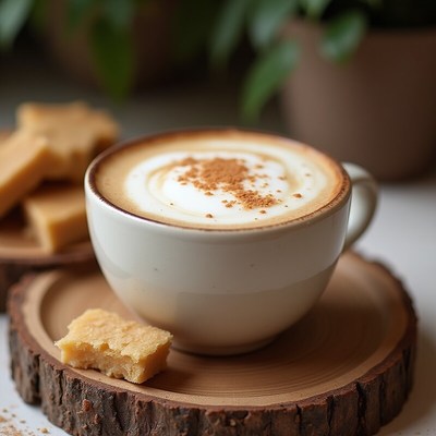 Delicious coffee with dessert on rustic wooden table