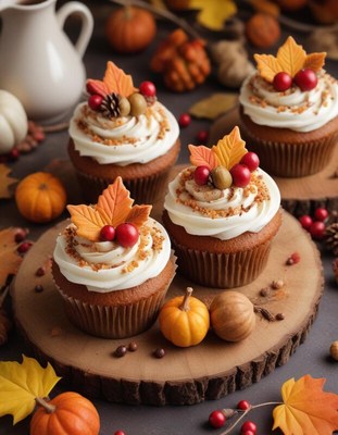 Delightful autumn cupcakes with fall decorations