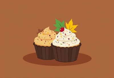 Festive cupcakes on a brown background