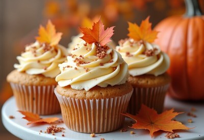 Delicious fall cupcakes with maple frosting and leaves