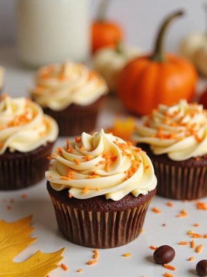 Cupcakes with orange frosting and sprinkles