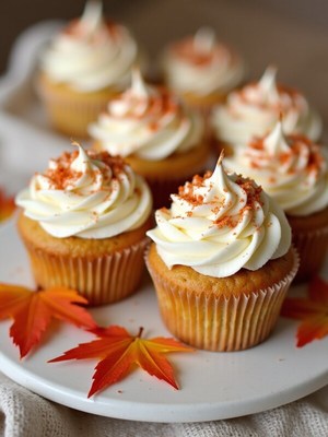 Delicious fall-themed cupcakes with creamy frosting