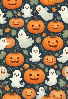 Fun halloween pattern with pumpkins and ghosts