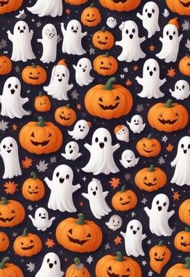 Charming ghosts and pumpkins pattern for festive decor
