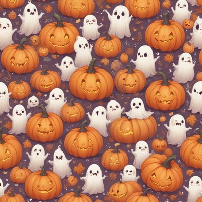 Colorful halloween pattern with pumpkins and ghosts