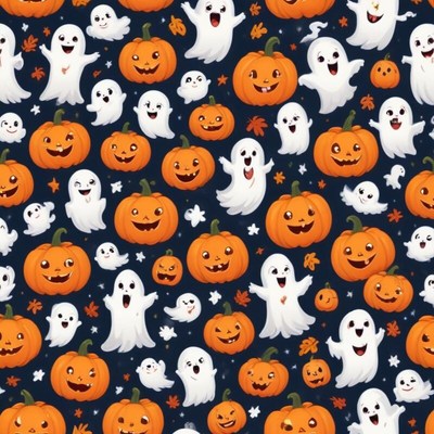 Colorful halloween design featuring pumpkins and ghosts