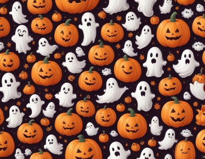 Colorful halloween pattern with pumpkins and ghosts