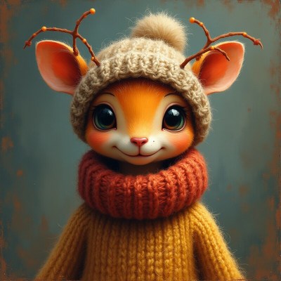 Cute animal wearing a cozy sweater and hat