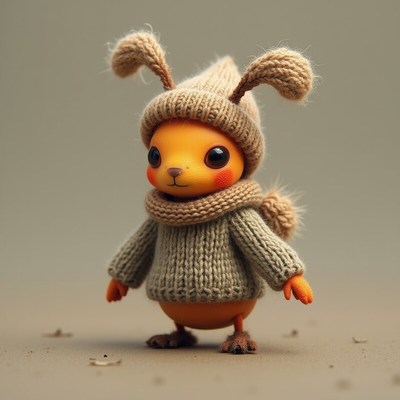 Cute animal character in cozy winter outfit standing