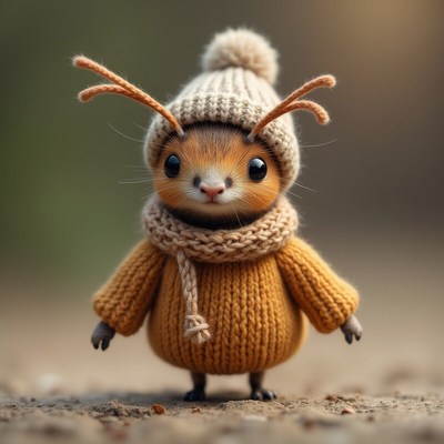 Cute squirrel dressed in warm knit clothing outdoors