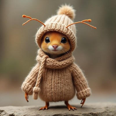 Squirrel in a cozy sweater enjoying a cool day outdoors