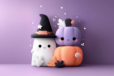 Cute halloween decorations with pumpkin and ghost figures