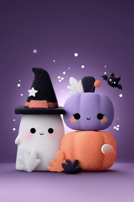 Cute halloween characters celebrate the spooky season