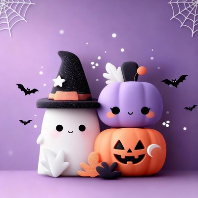 Cute halloween decorations with ghost and pumpkin characters