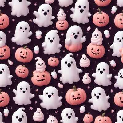 Cute ghosts and pumpkins create a festive halloween scene