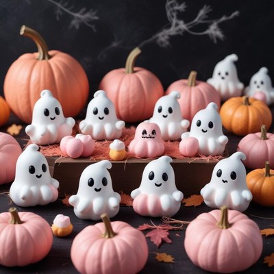 Cute ghosts and pumpkins create a festive halloween display