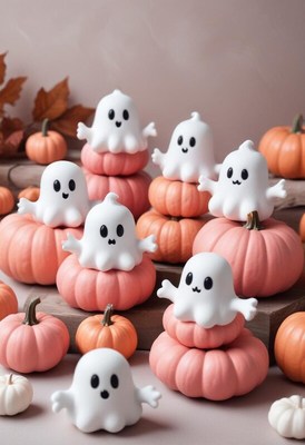 Cute ghost decorations with pumpkins for halloween fun