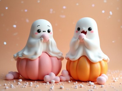 Cute ghost decorations in pastel colors for halloween fun