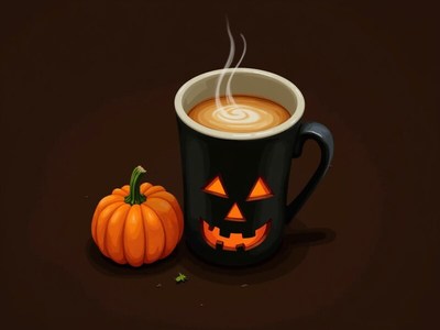 Warm pumpkin drink with halloween decor
