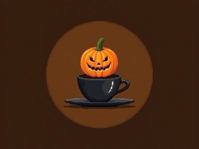 Halloween pumpkin on a black coffee cup