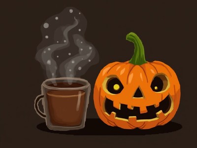Warm drink and halloween pumpkin for festive vibes
