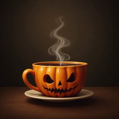 Spooky coffee in pumpkin mug for halloween celebration