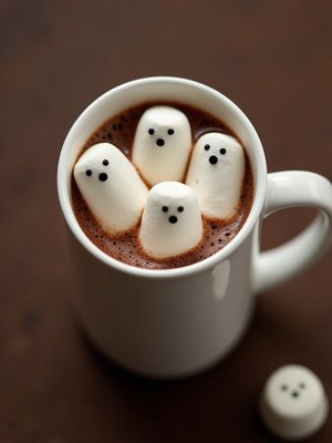 Delightful hot chocolate with playful ghost marshmallows