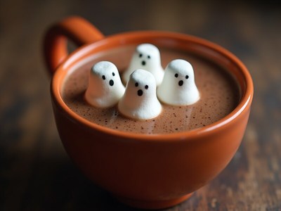 Hot cocoa with marshmallow ghosts for halloween!