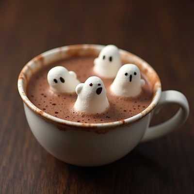 Hot chocolate with ghost marshmallows for halloween fun