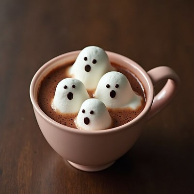 Fun hot chocolate with ghost marshmallows for halloween