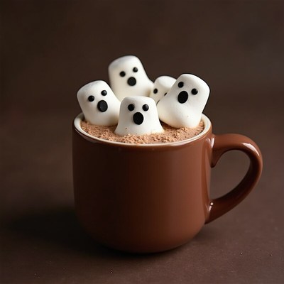 Delightful ghost marshmallows in hot chocolate cup