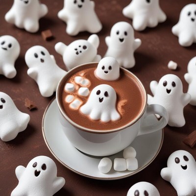 Whimsical hot chocolate with ghost marshmallows