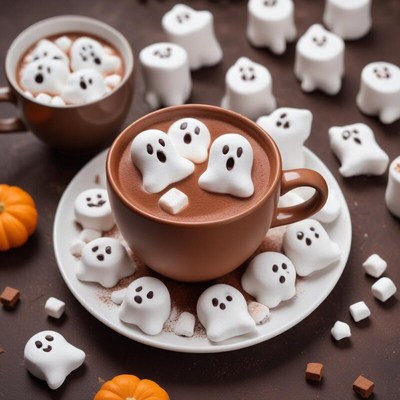 Hot chocolate served with spooky marshmallow ghosts