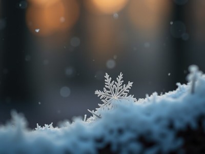 Snowflake resting on a blanket of fresh snow
